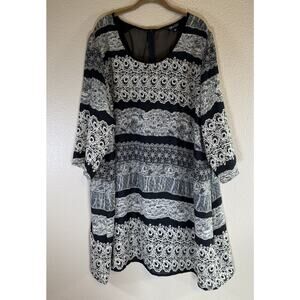 NWT Grazia Plus 26 Dress Black White Print Midi Dress Lined